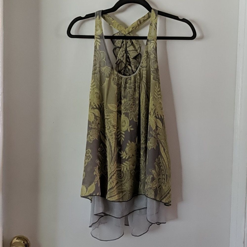 Boutique sleeveless asymmetrical top, yellow/gray
